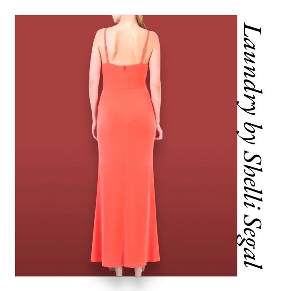 New Laundry by Shelli Segal Coral Asymmetric Cowl Neck Dress 12/L - Picture 3 of 5